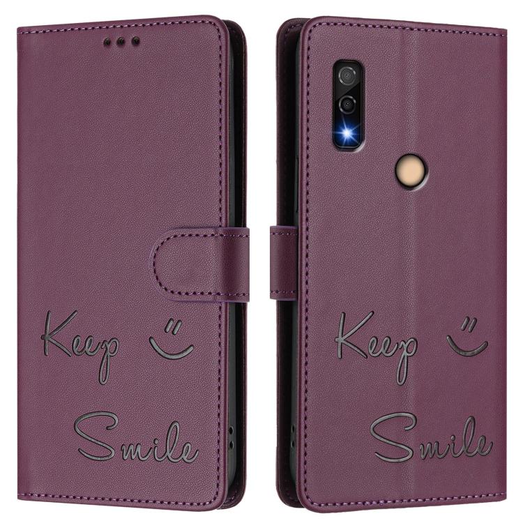 For Fujitsu Arrows We3 Smile Embossing RFID Leather Phone Case