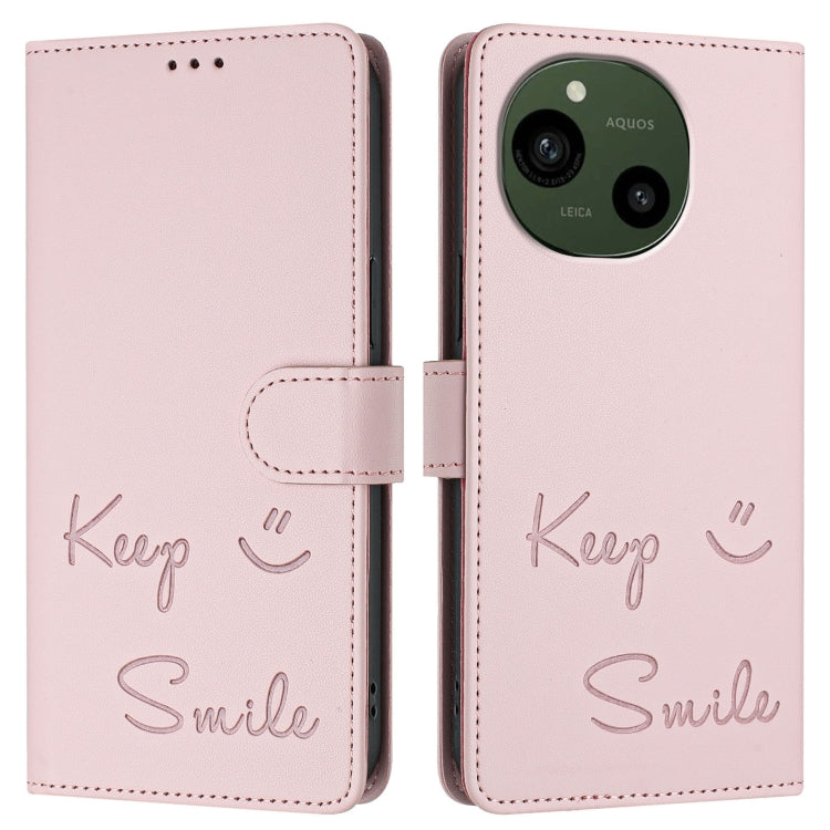 For Sharp Aquos R9 Smile Embossing RFID Leather Phone Case