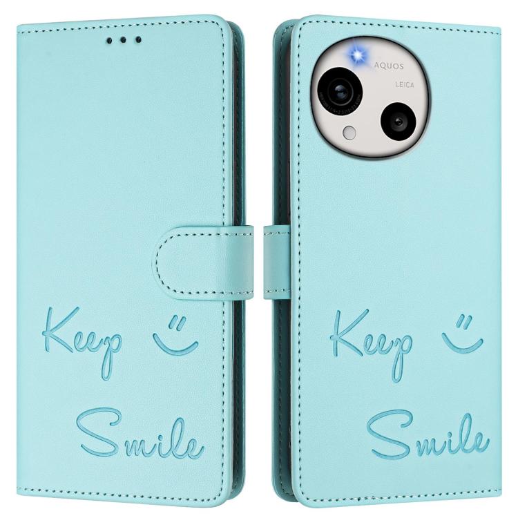 For Sharp Aquos R11 Smile Embossing RFID Leather Phone Case