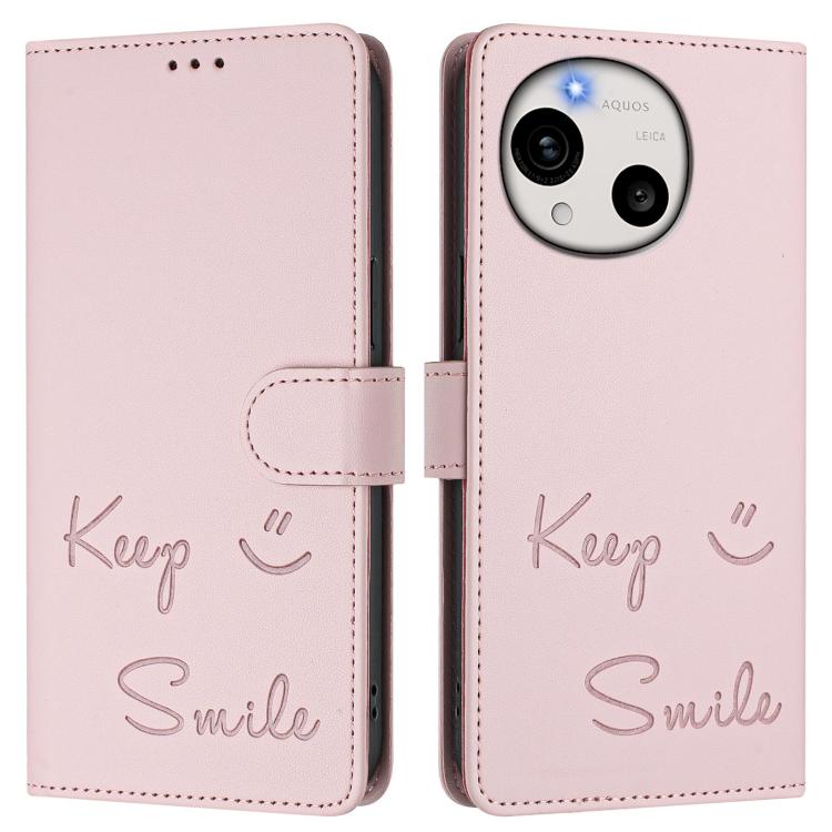 For Sharp Aquos R11 Smile Embossing RFID Leather Phone Case