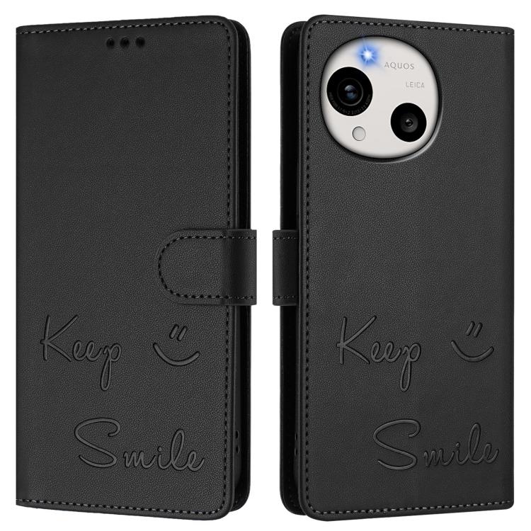 For Sharp Aquos R11 Smile Embossing RFID Leather Phone Case
