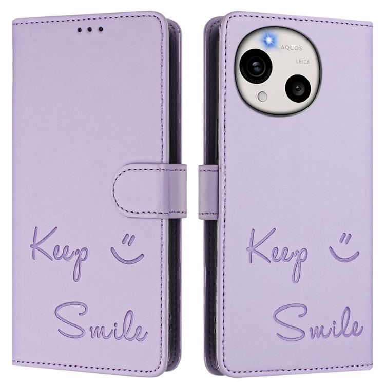 For Sharp Aquos R11 Smile Embossing RFID Leather Phone Case