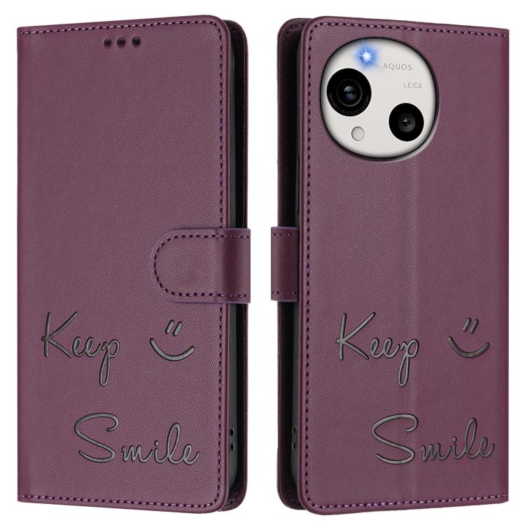 For Sharp Aquos R11 Smile Embossing RFID Leather Phone Case