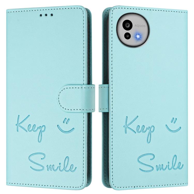 For Sharp Aquos wish6 Smile Embossing RFID Leather Phone Case