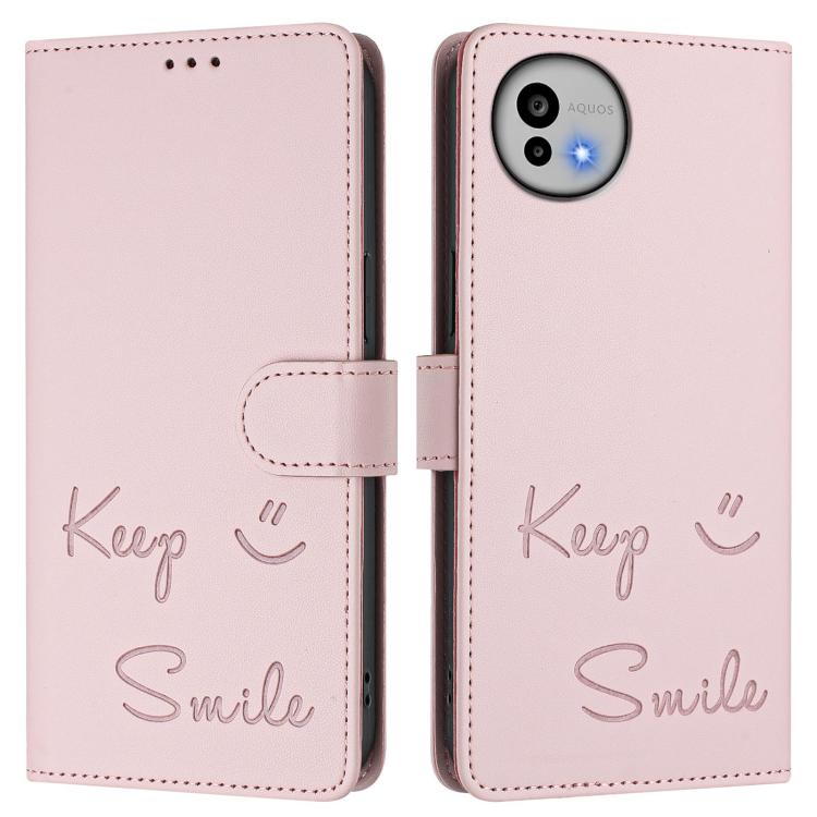 For Sharp Aquos wish6 Smile Embossing RFID Leather Phone Case
