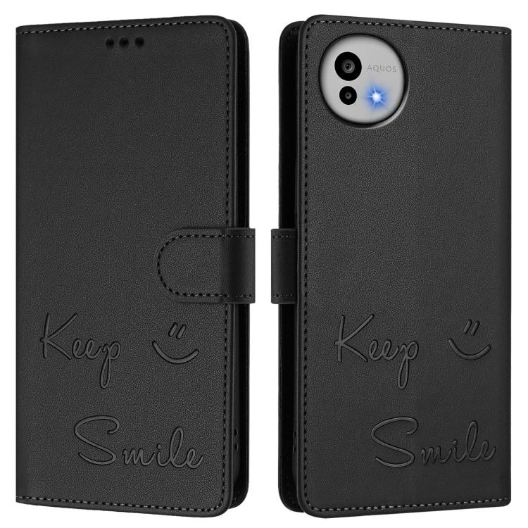 For Sharp Aquos wish6 Smile Embossing RFID Leather Phone Case