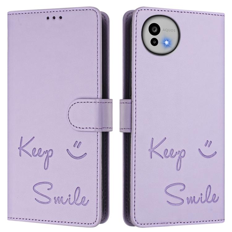 For Sharp Aquos wish6 Smile Embossing RFID Leather Phone Case