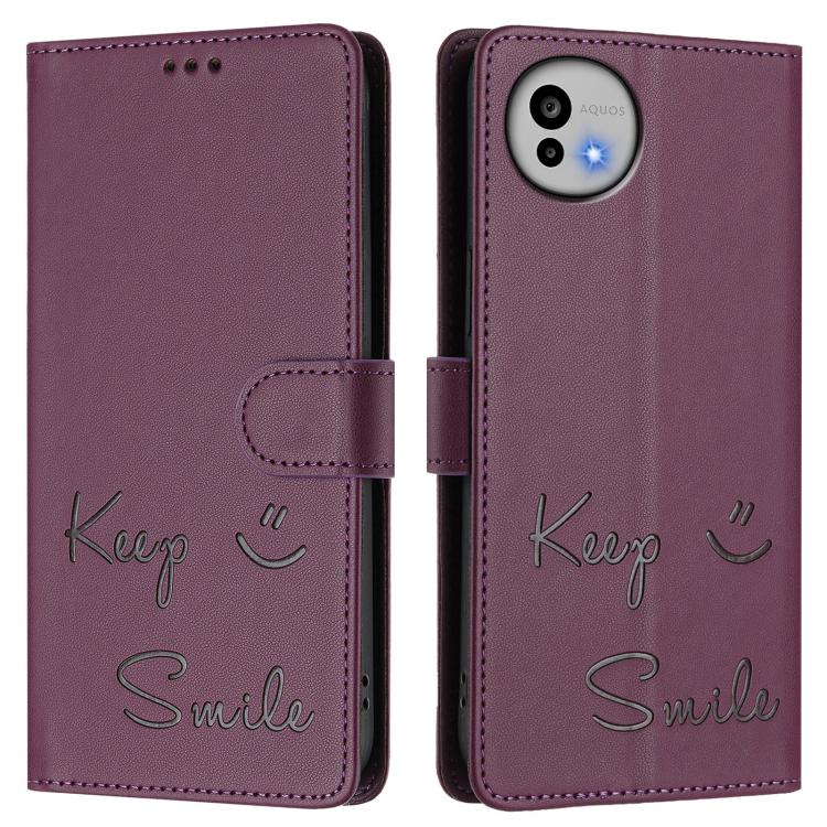 For Sharp Aquos wish6 Smile Embossing RFID Leather Phone Case