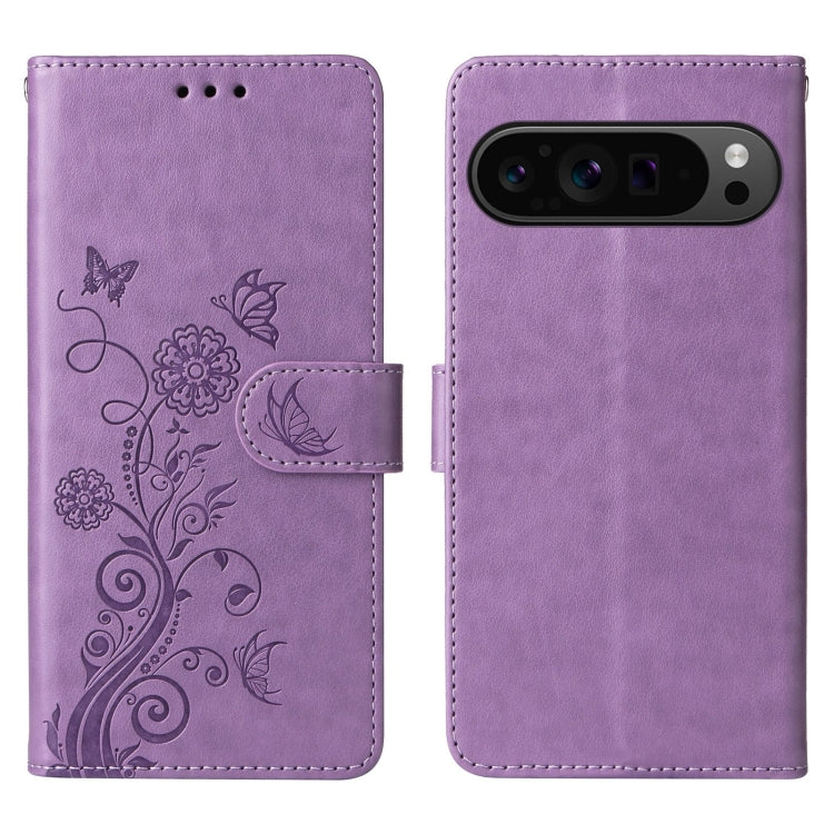 For Google Pixel 9 Pro XL Embossed Butterfly Flowers Leather Phone Case