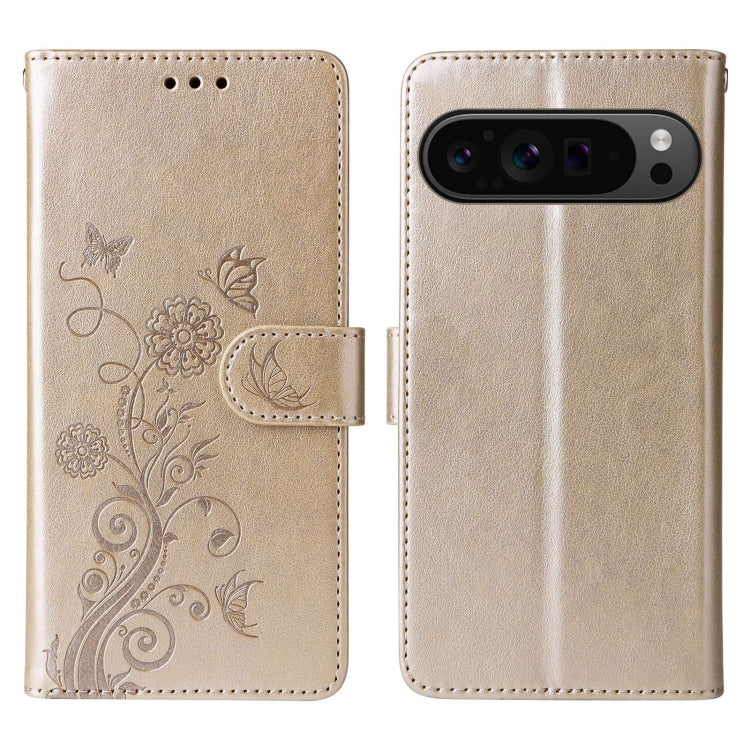 For Google Pixel 9 Pro XL Embossed Butterfly Flowers Leather Phone Case