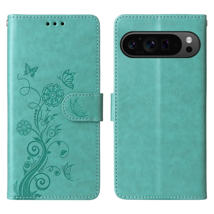 For Google Pixel 9 Pro XL Embossed Butterfly Flowers Leather Phone Case