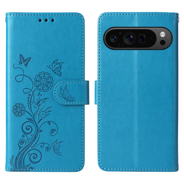 For Google Pixel 9 Pro XL Embossed Butterfly Flowers Leather Phone Case