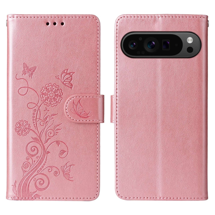 For Google Pixel 9 Pro XL Embossed Butterfly Flowers Leather Phone Case