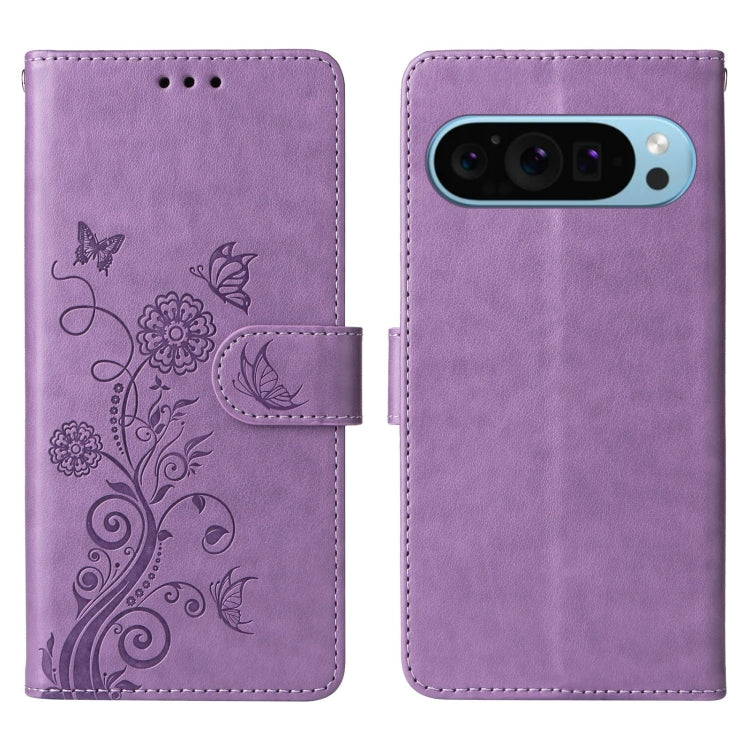 For Google Pixel 9 / 9 Pro Embossed Butterfly Flowers Leather Phone Case