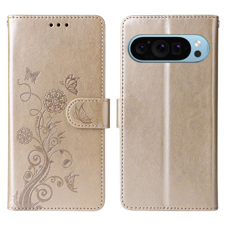 For Google Pixel 9 / 9 Pro Embossed Butterfly Flowers Leather Phone Case