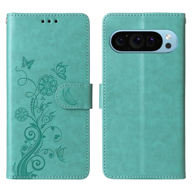For Google Pixel 9 / 9 Pro Embossed Butterfly Flowers Leather Phone Case