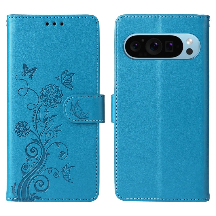 For Google Pixel 9 / 9 Pro Embossed Butterfly Flowers Leather Phone Case
