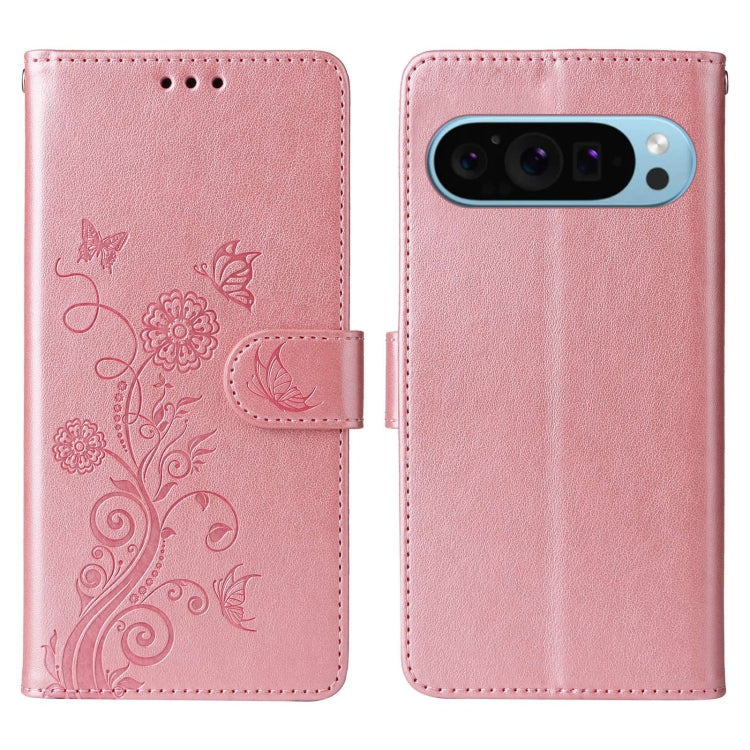 For Google Pixel 9 / 9 Pro Embossed Butterfly Flowers Leather Phone Case