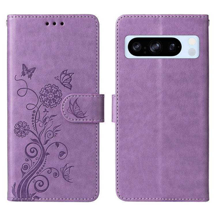 For Google Pixel 8 Pro Embossed Butterfly Flowers Leather Phone Case