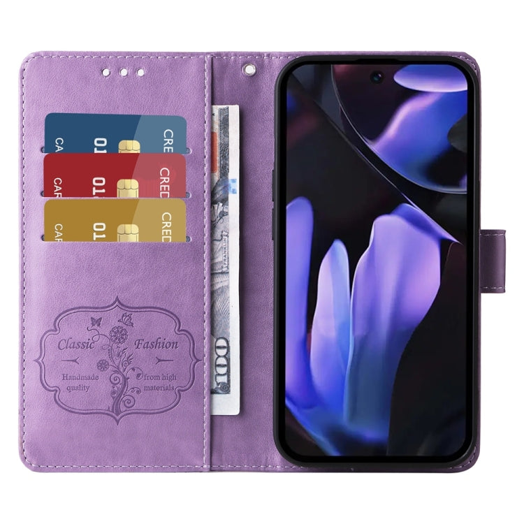 For Google Pixel 9a Embossed Butterfly Flowers Leather Phone Case