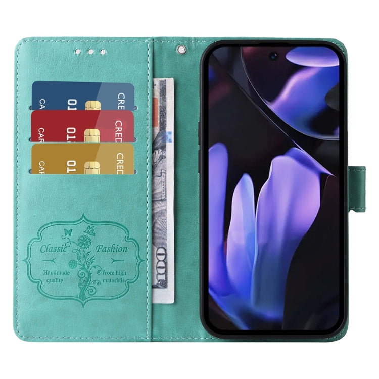 For Google Pixel 9a Embossed Butterfly Flowers Leather Phone Case