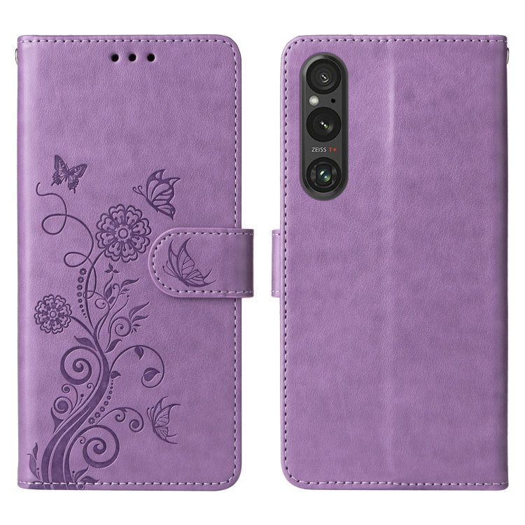 For Sony Xperia 1 V Embossed Butterfly Flowers Leather Phone Case