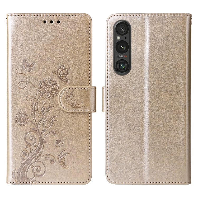For Sony Xperia 1 V Embossed Butterfly Flowers Leather Phone Case
