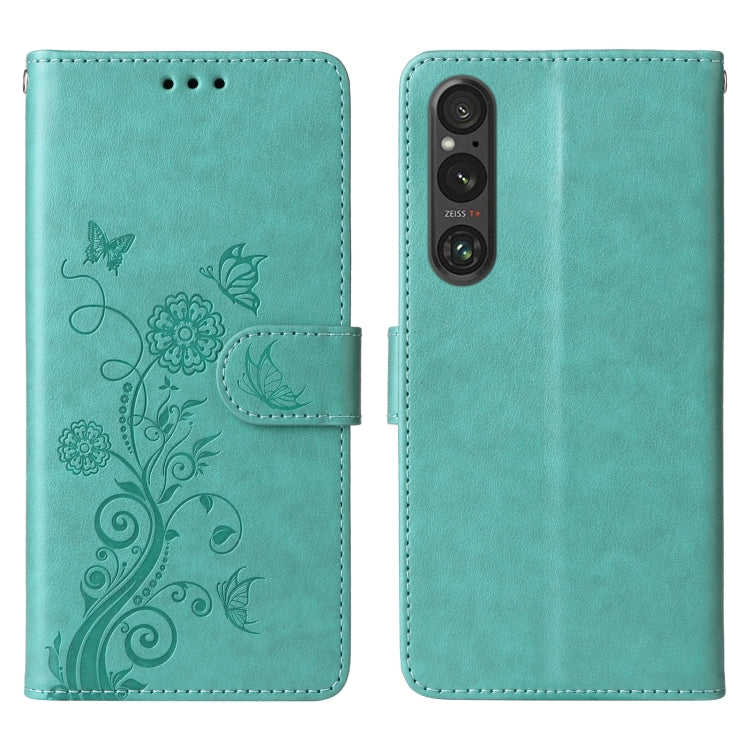 For Sony Xperia 1 V Embossed Butterfly Flowers Leather Phone Case