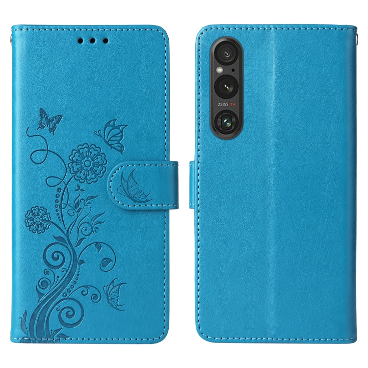 For Sony Xperia 1 V Embossed Butterfly Flowers Leather Phone Case