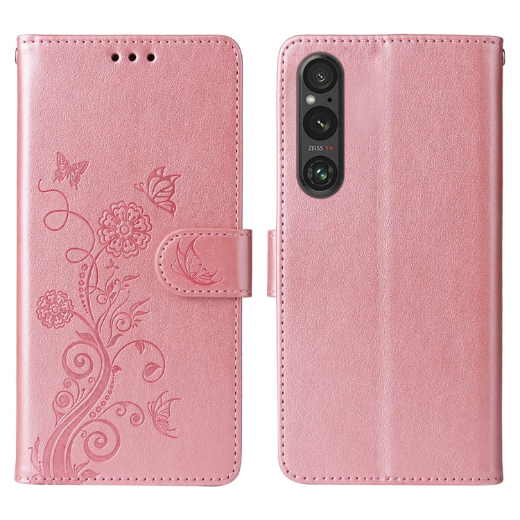 For Sony Xperia 1 V Embossed Butterfly Flowers Leather Phone Case