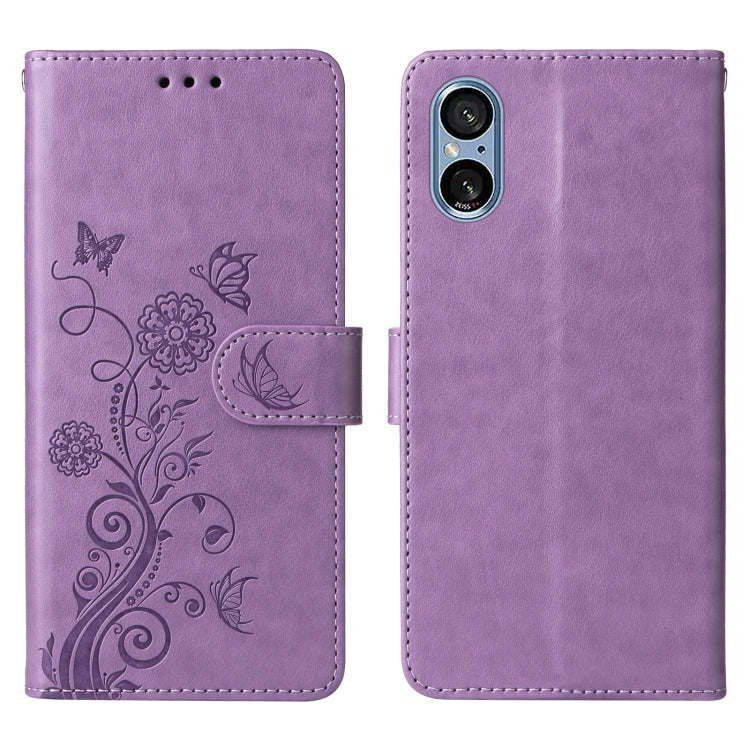 For Sony Xperia 5 V Embossed Butterfly Flowers Leather Phone Case