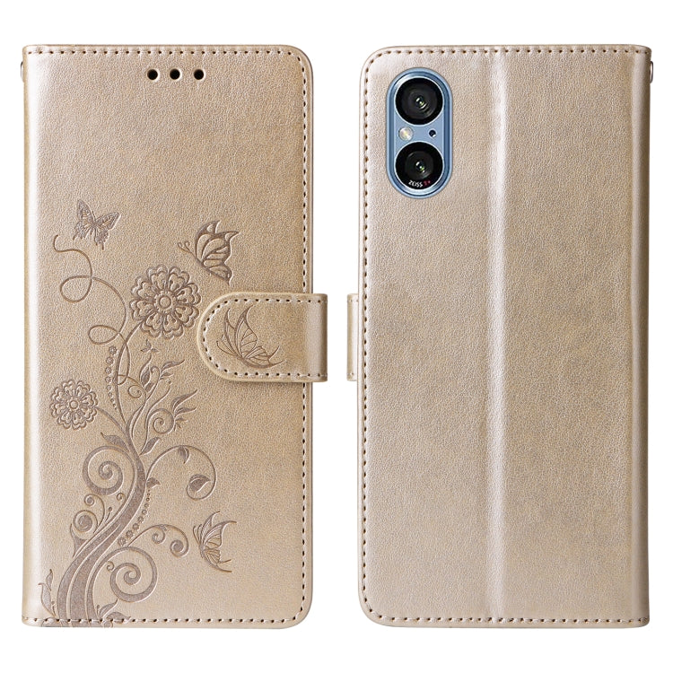 For Sony Xperia 5 V Embossed Butterfly Flowers Leather Phone Case