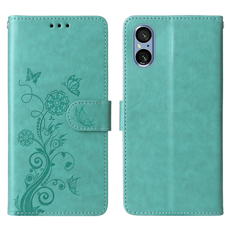 For Sony Xperia 5 V Embossed Butterfly Flowers Leather Phone Case