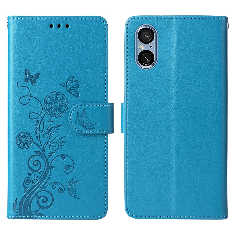 For Sony Xperia 5 V Embossed Butterfly Flowers Leather Phone Case
