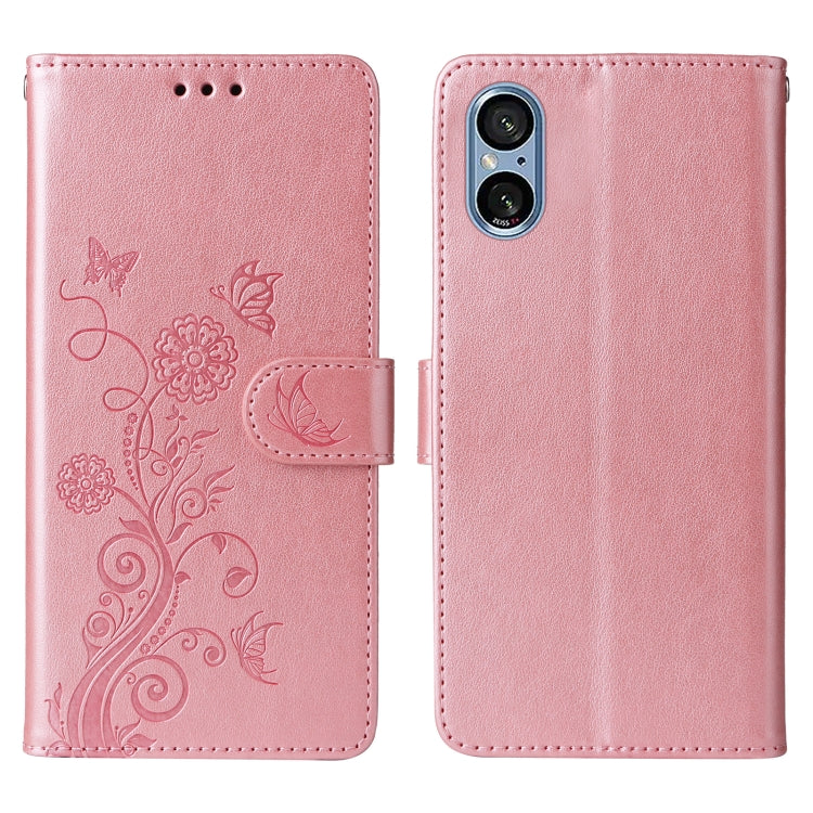 For Sony Xperia 5 V Embossed Butterfly Flowers Leather Phone Case