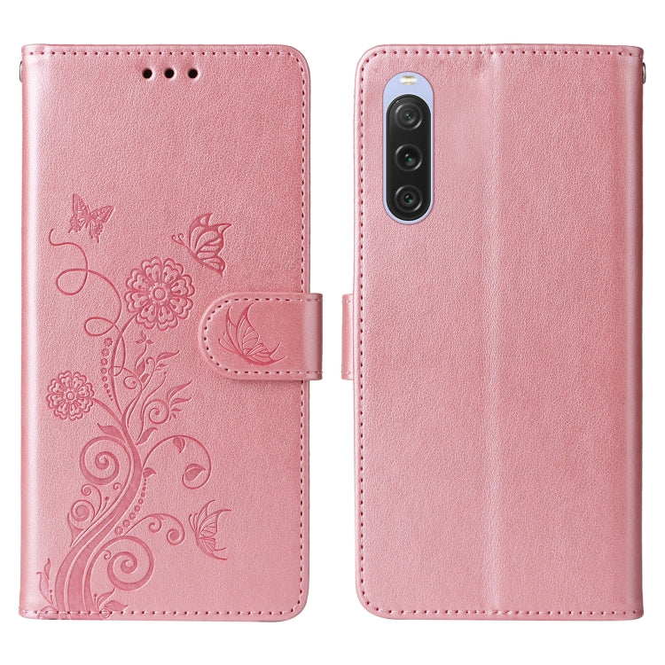 For Sony Xperia 10 V Embossed Butterfly Flowers Leather Phone Case