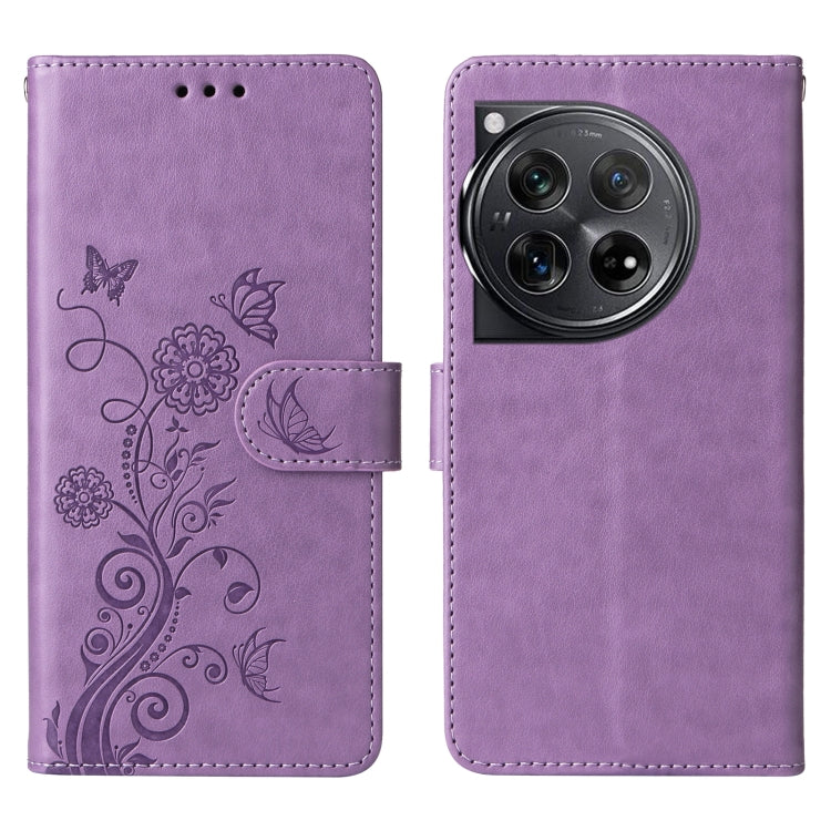 For OnePlus 12 Embossed Butterfly Flowers Leather Phone Case