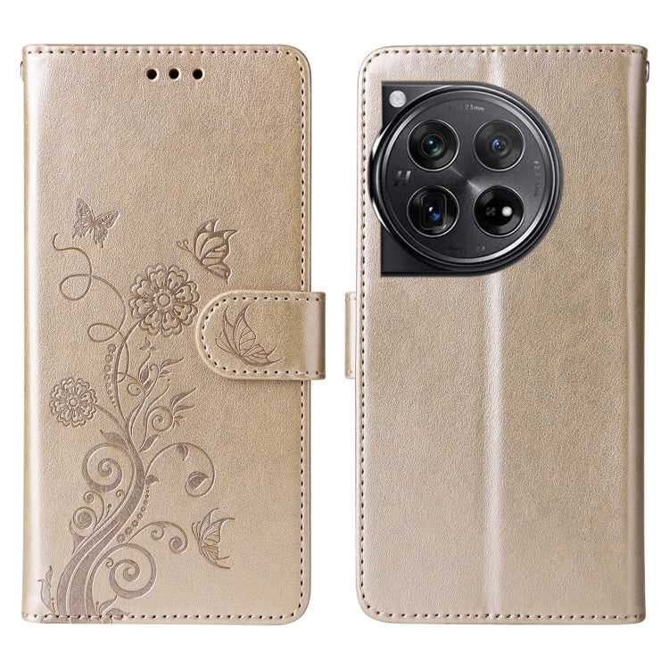 For OnePlus 12 Embossed Butterfly Flowers Leather Phone Case