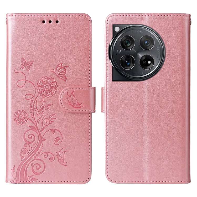 For OnePlus 12 Embossed Butterfly Flowers Leather Phone Case