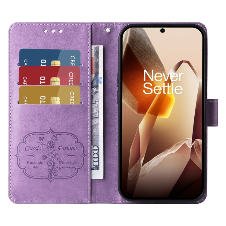 For OnePlus 13 Embossed Butterfly Flowers Leather Phone Case