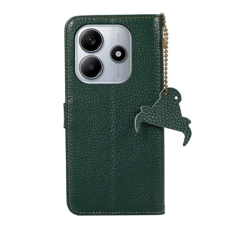 For Redmi Note 14 4G Global 163.25mm Genuine Leather Litchi Texture RFID Leather Phone Case