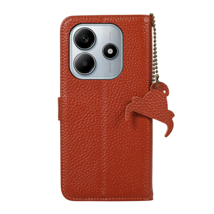 For Redmi Note 14 4G Global 163.25mm Genuine Leather Litchi Texture RFID Leather Phone Case