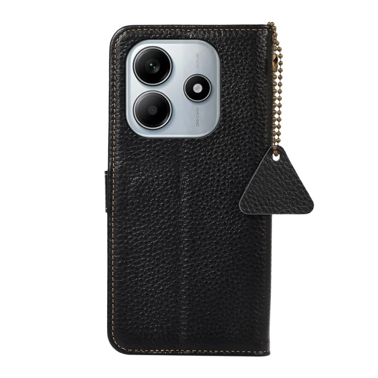 For Redmi Note 14 4G Global 163.25mm Genuine Leather Litchi Texture RFID Leather Phone Case