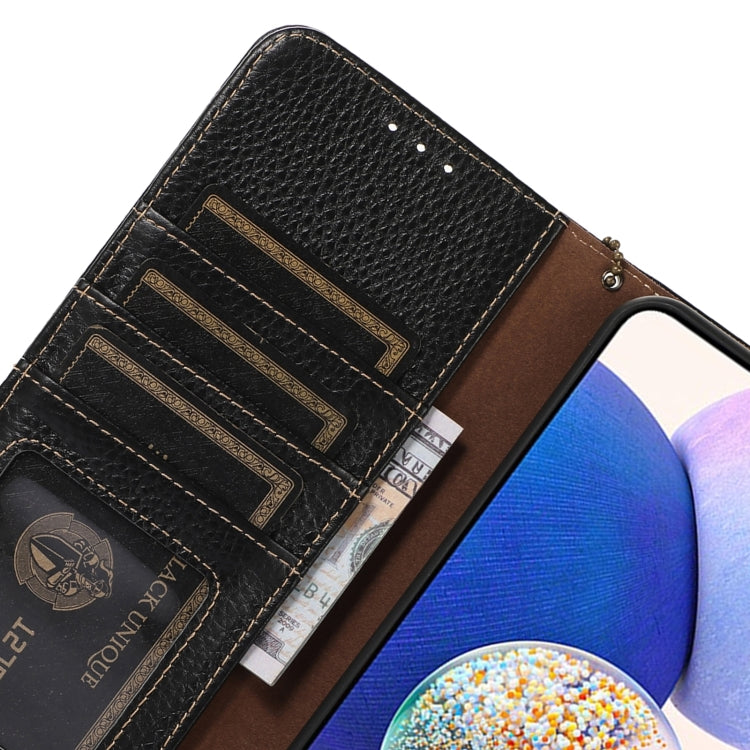 For Redmi Note 14 Pro 5G Genuine Leather Litchi Texture RFID Leather Phone Case