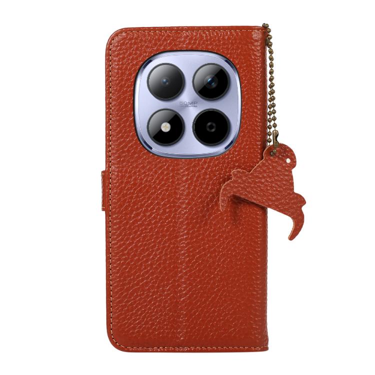 For Redmi Note 15 Pro 5G Global 163.6mm Genuine Leather Litchi Texture RFID Leather Phone Case