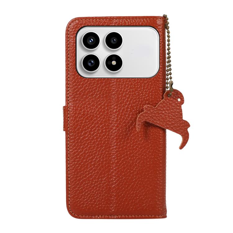 For Redmi K90/Poco F8 Pro Genuine Leather Litchi Texture RFID Leather Phone Case
