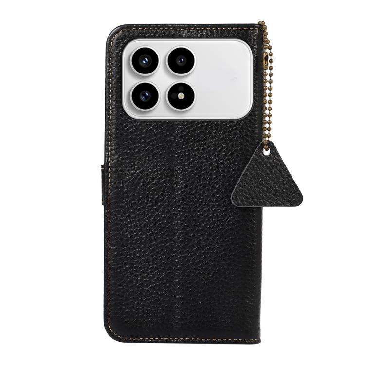 For Redmi K90/Poco F8 Pro Genuine Leather Litchi Texture RFID Leather Phone Case