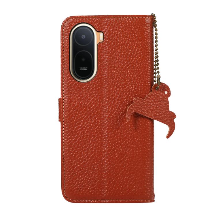 For Redmi A7 Pro 171mm/Poco C85x 5G Genuine Leather Litchi Texture RFID Leather Phone Case