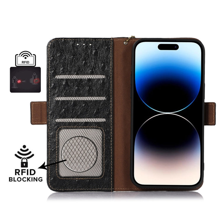 For Redmi 14C 4G Ostrich Pattern Genuine Leather RFID Phone Case