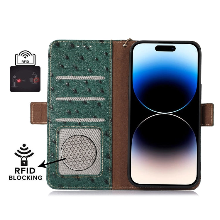 For Redmi Note 14 Pro 5G Ostrich Pattern Genuine Leather RFID Phone Case